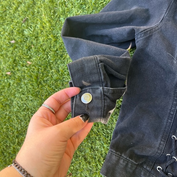 Black Denim Gromet Grunge Jean Jacket Love Tree - Picture 3 of 8